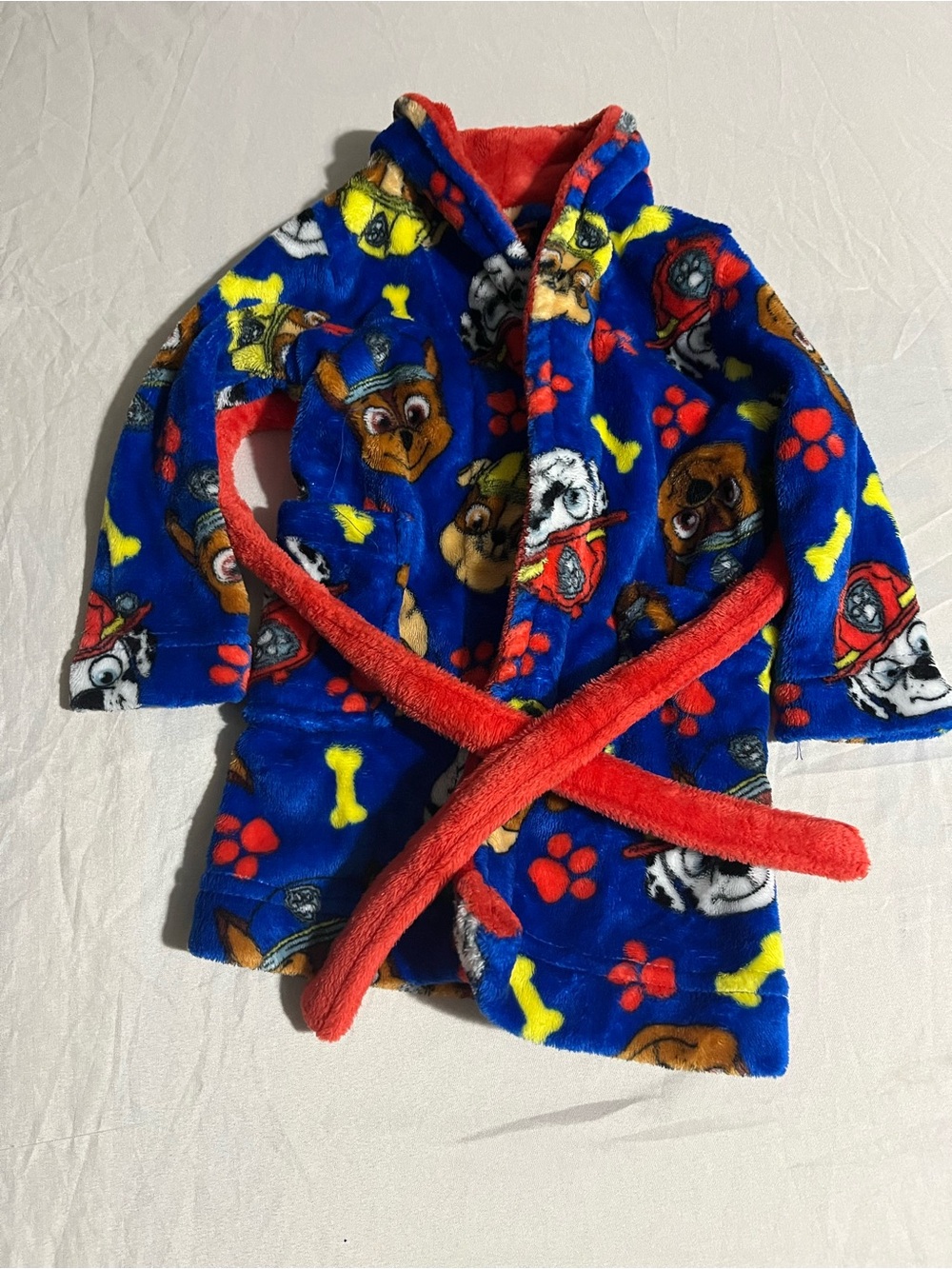 Kids Plush Hooded Robe with Paw Patrol Characters - Blue & Red Size 2T